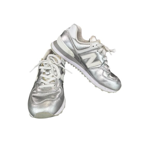 New Balance Womens Silver 574 Sneakers Size 6.5 US 37 EU - Picture 1 of 11